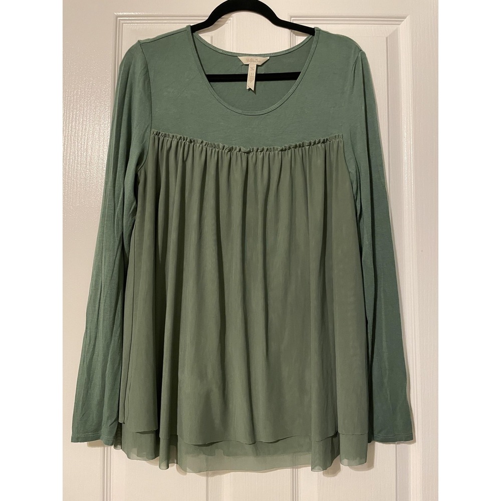 Matilda Jane Blouse Womens M Green Chiffon Overlay Long Sleeve Tunic Top